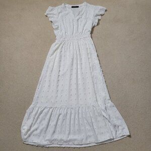 Women's White V-Neck Maxi Dress, Size Medium